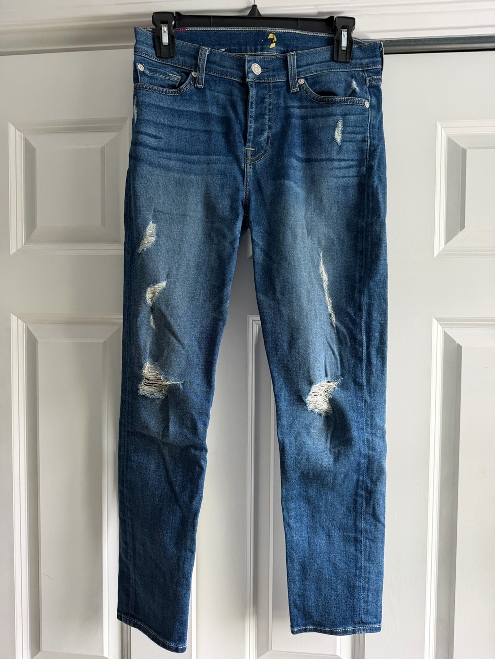 7 For All Mankind Distressed Dark Blue Slim Jeans